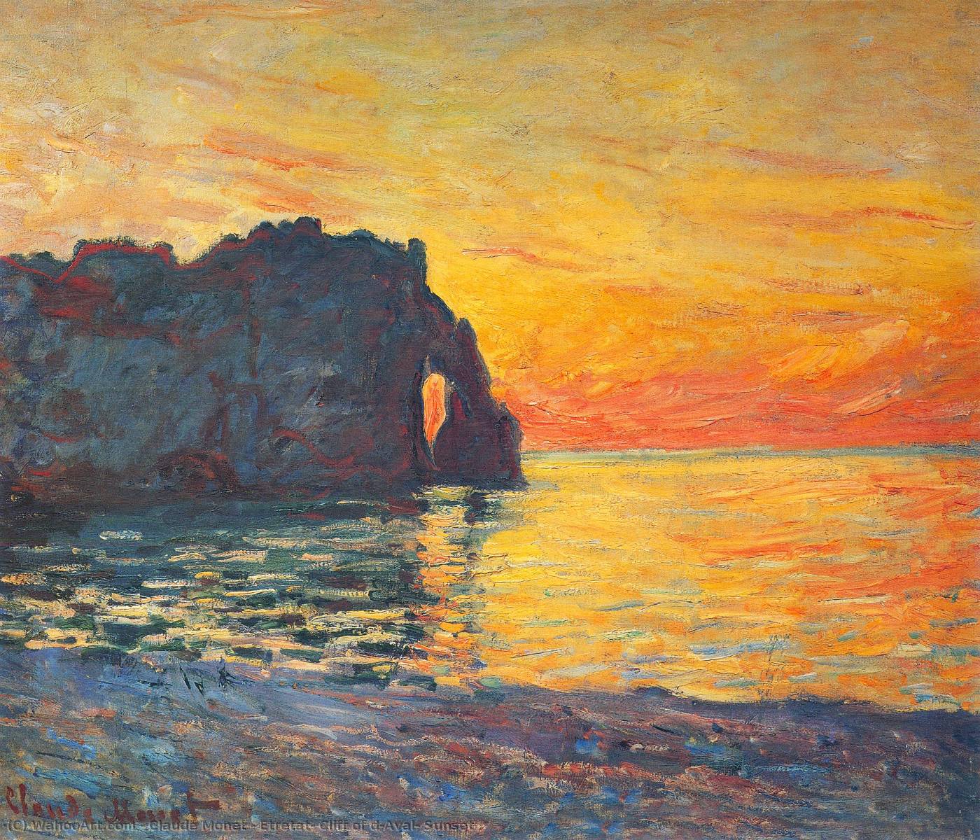 手工油画埃特尔塔的悬崖daval日落1885通过claudemonet18401926france