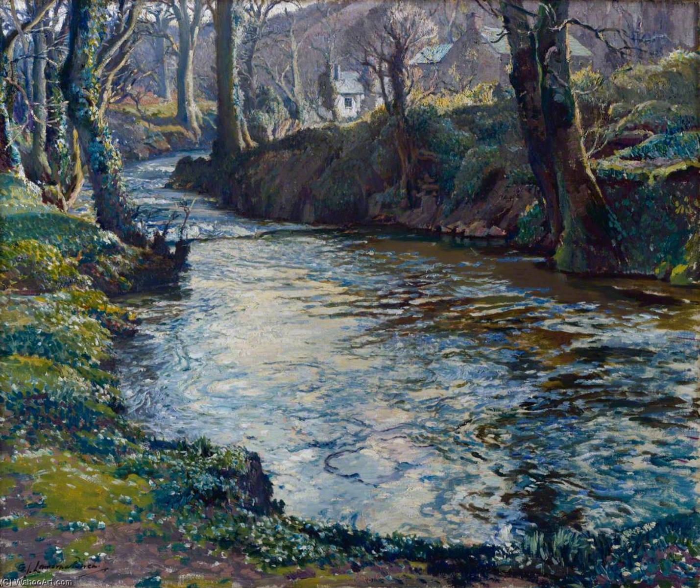 我们 小 溪水 , lamorna, 油画 通过 samuel john lamorna birch