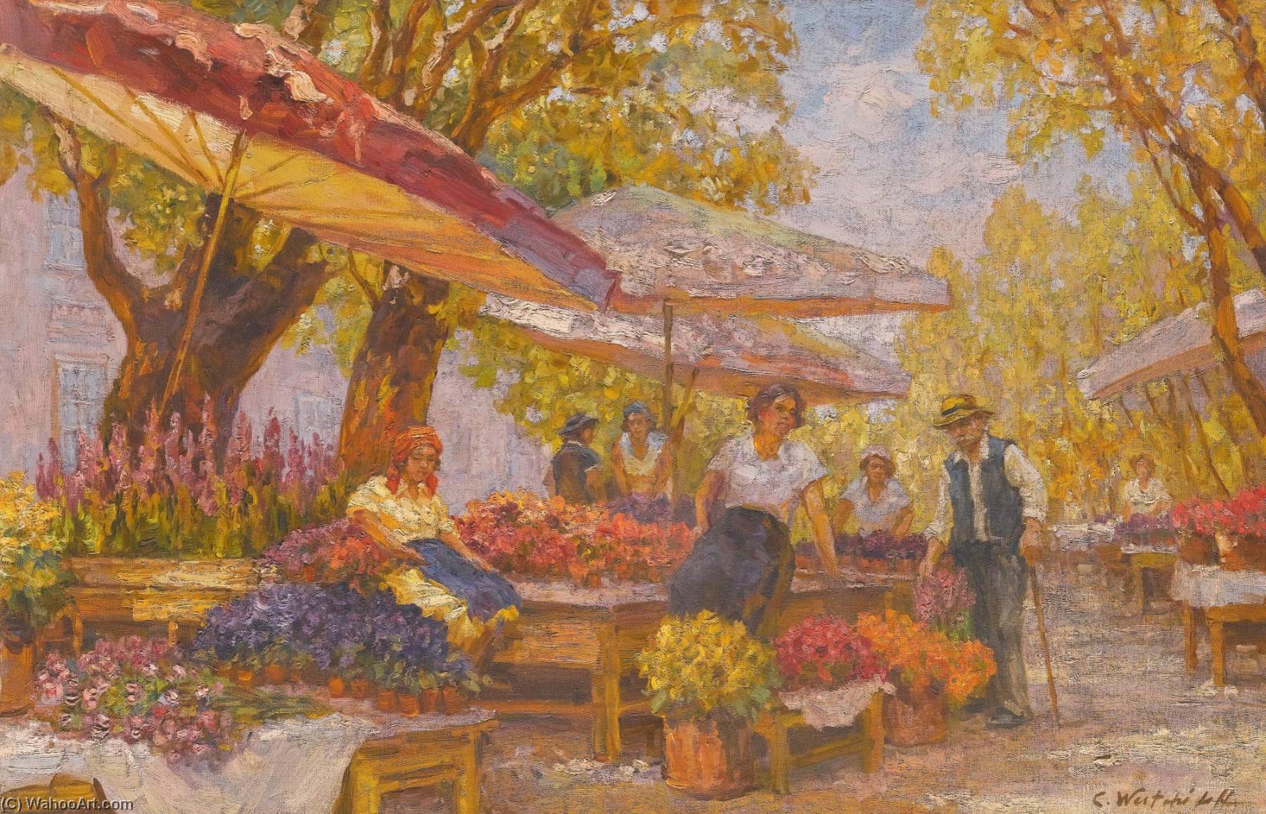 的花 市场, 油画 通过 constantin westchiloff